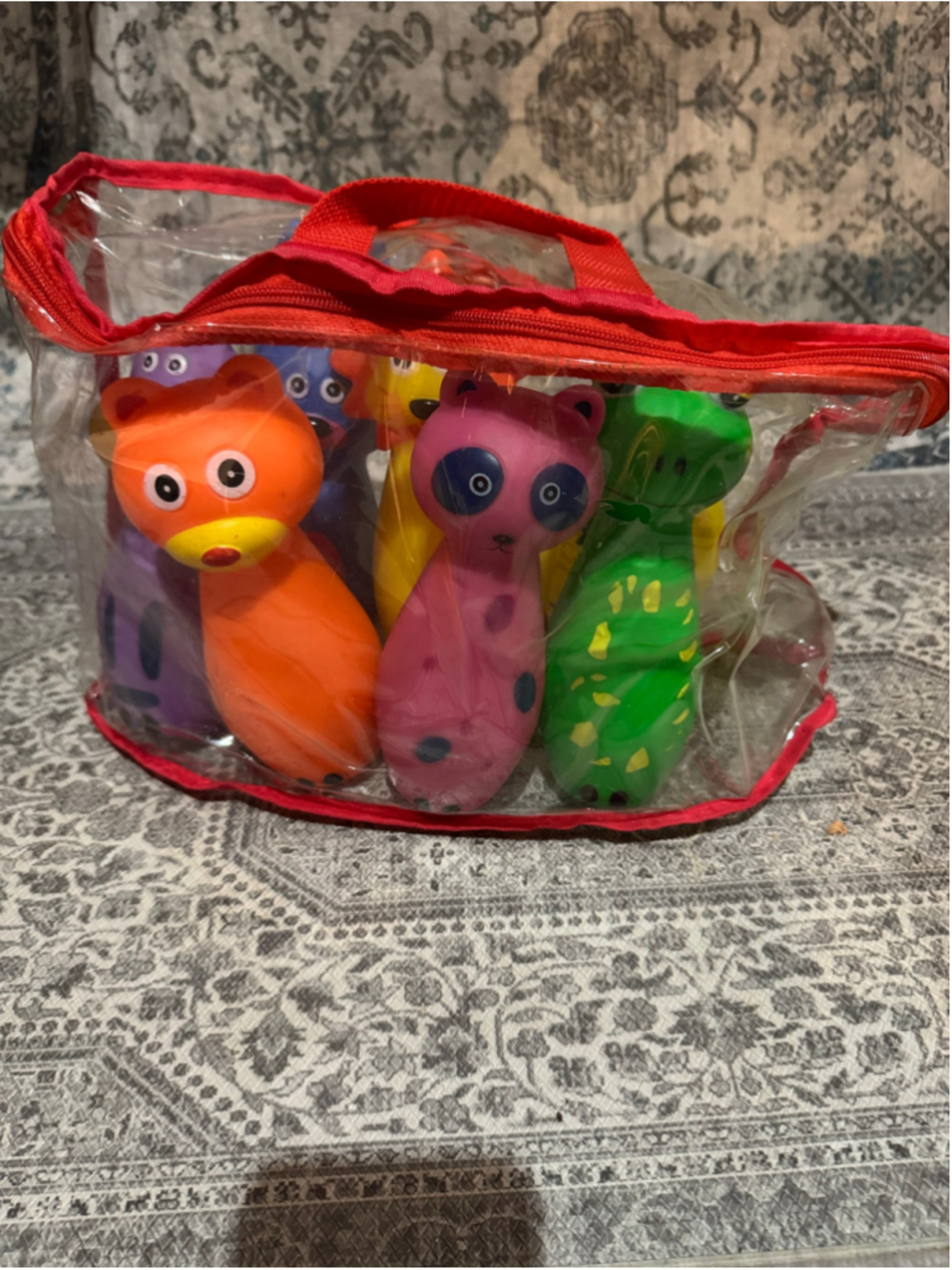 Kids Animal Bowling Set with 6 Pins & Ball Carry Bag